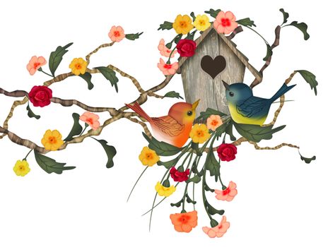 illustration of little bird house on white background