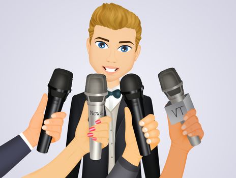 illustration of interview of journalists with microphones