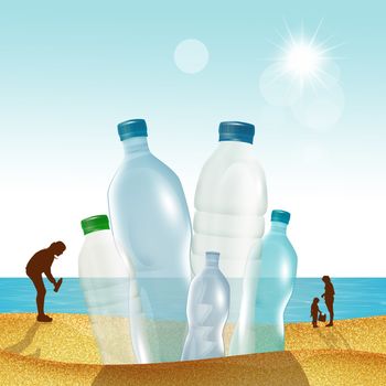 illustration of plastic collection on the beach