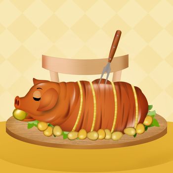 illustration of roast pork in the dish