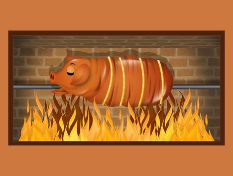 funny illustration of roast pork