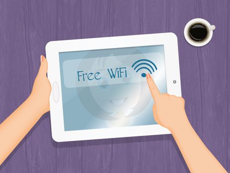 illustration of free wifi on tablet