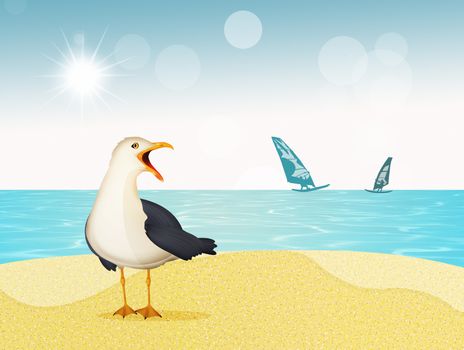 illustration of seagull on the island