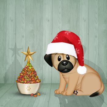 illustration of dog does christmas tree with croquettes