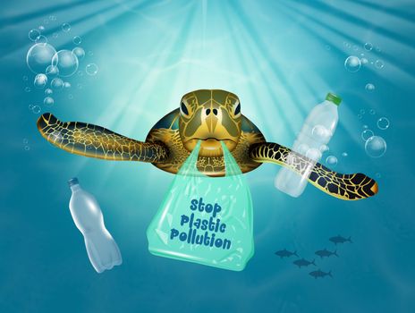 illustration of plastic pollution in the sea