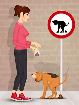 funny illustration of collect the dog's poop