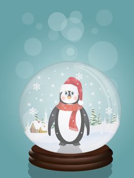 illustration of penguin in crystal ball for Christmas