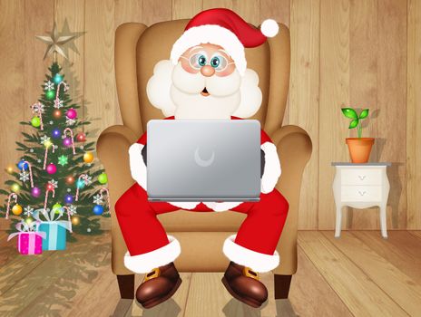 illustration of Santa Claus with laptop