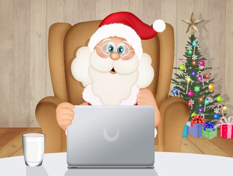illustration of Santa Claus with computer