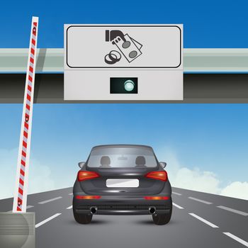 illustration of car at the motorway exit