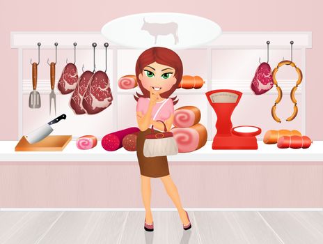 illustration of woman buys meat