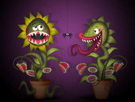 illustration of carnivorous plants in the darkness