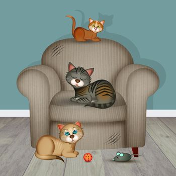 illustration of cats on armchair