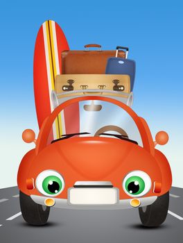 illustration of funny car on vacations