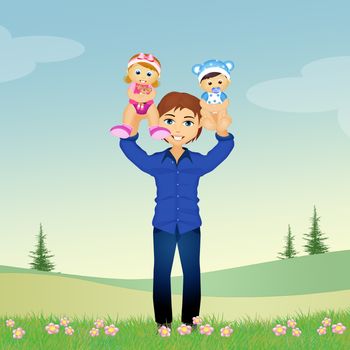 illustration of father and children