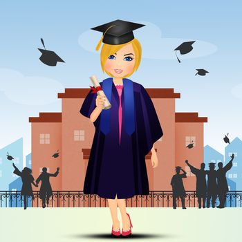 illustration of blonde girl with diploma for graduation