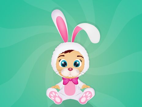 illustration of child with rabbit costume