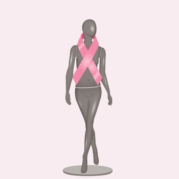 illustration of mannequin with breast cancer ribbon