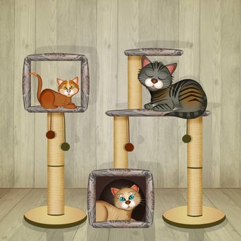 illustration of cats and the scratching post