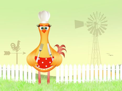 funny illustration of chicken cook