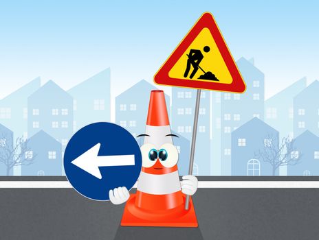 illustration of funny road cone