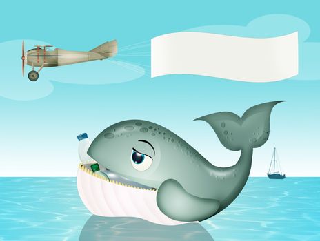 illustration of whale eats plastic waste