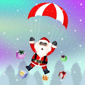 illustration of Santa Claus with parachute