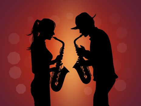 illustration of man and woman play the sax