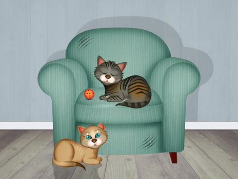 illustration of scratch-resistant armchair with kittens