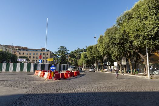 terni,italy august 21 2020:Cornelio Tacito square in the center of Terni under renovation