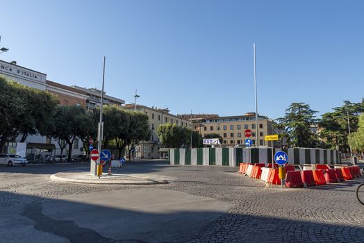 terni,italy august 21 2020:Cornelio Tacito square in the center of Terni under renovation