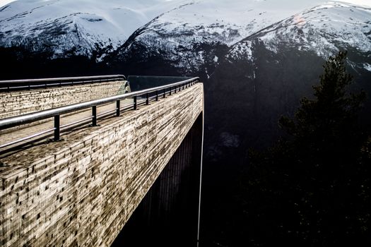 Stegastein viewing platform, Norway, May 2015: view on the wooden viewing platform of Stegastein in Aurland