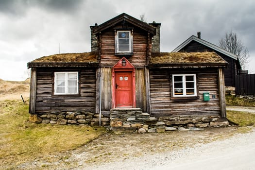 Roros, Norway, May 2015: traditional wooden house in the historical mining village of Roros