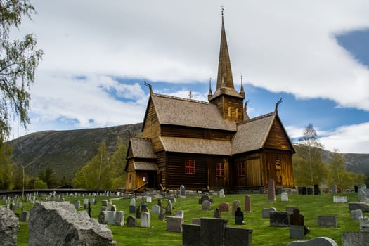 Lom, Norway, May 2015: Stave church of Lom