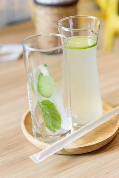 Lemon juice with ice Mint leaves bar in glass