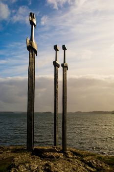 Hafrsfjord, Norway, May 2015: Swords in the rock monument