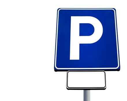 Parking sign isolated on white background. Blank label for your text. Copy space.