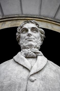 A marble bust in memory of an Italian writer and musician.