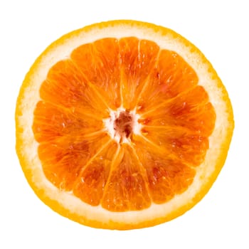 Front view of a half orange isolated on white background.