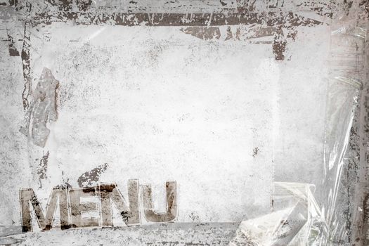 Menu with grungy frame and remains of scotch tape and cellophane. Background fully editable. It can be used as a food menu, poster, wallpaper, design t-shirts and more.