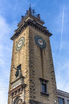 Ancien clock tower in italy europe old stone and bell