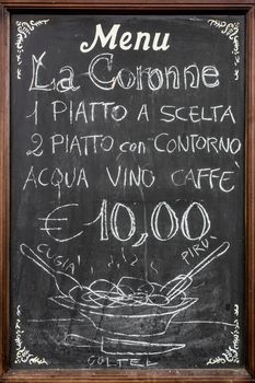 A blackboard used as menu, in an Italian restaurant.