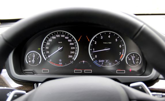 car illuminated dashboard, part of the interior of the car