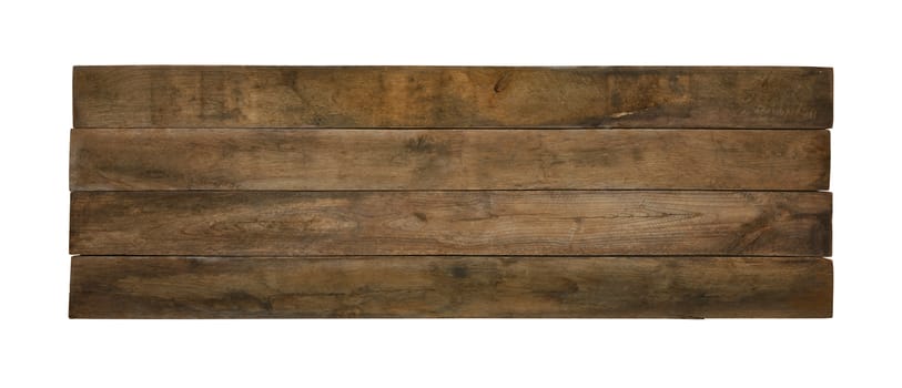 Close up one old weathered grunge brown wooden board isolated on white background