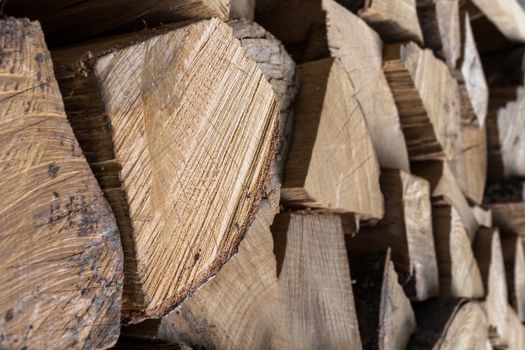 Background of an firewood dry and rough, cut in small pieces.