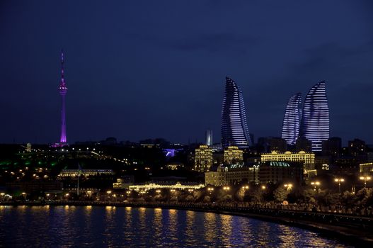 15-10-2018 Baku.Azerbaijan.Seaside Boulevard on the Caspian coast in Baku in night