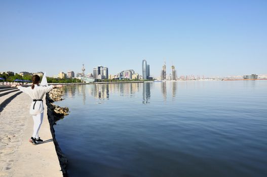 09 July 2018.Baku,Azerbaijan.Seaside Boulevard on the Caspian shore in Baku in summer
