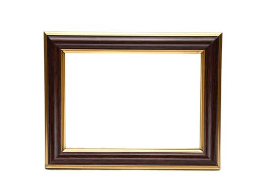 Vintage wooden photo frame on an isolated white background.
