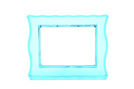 Vintage transparent plastic turquoise color photo frame on an isolated white background.