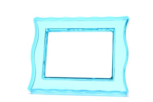 Vintage transparent plastic turquoise color photo frame on an isolated white background.